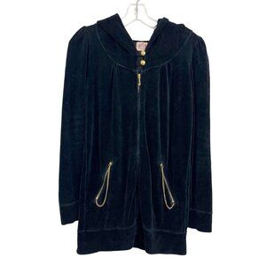 Juicy Couture Black Velour Full Zip Jacket Hoodie Puff Shoulder Y2K - Size P